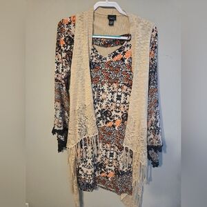 60s Style Swing Mini Dress With Knit Vest And Bell Sleeves